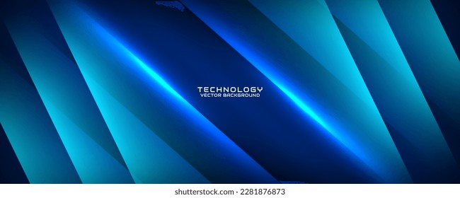 Capa de superposición de fondo abstracto de tecnología 3D azul en el espacio oscuro con decoración de efecto de línea clara. Diseño gráfico moderno concepto de corte de elementos para banner, volante, tarjeta o portada