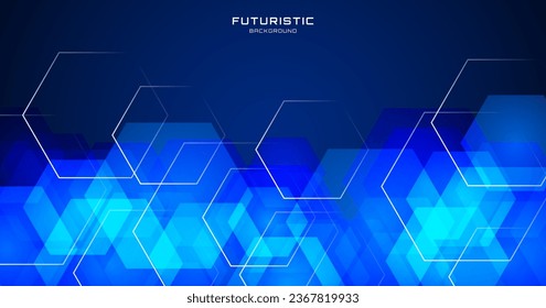 3D blue techno abstract background overlap layer on dark space with glowing hexagon shape decoration. Modern graphic design element future style concept for banner, flyer, card, or brochure cover