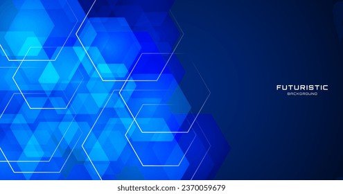 3D blue techno abstract background overlap layer on dark space with glowing hexagon shape decoration. Modern graphic design element future style concept for banner, flyer, card, or brochure cover