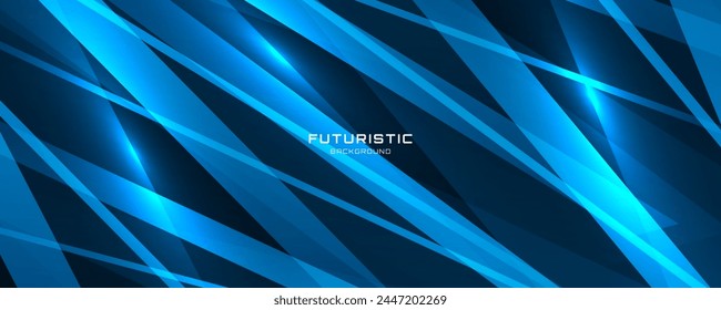 Fondo abstracto tecno azul 3D superpone la capa en el espacio oscuro con la decoración de efecto de líneas brillantes. Concepto de estilo de recorte de elemento de Diseño gráfico moderno para Anuncio de Web, volante, tarjeta o cubierta de folleto