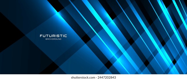 Fondo abstracto tecno azul 3D superpone la capa en el espacio oscuro con la decoración de efecto de líneas brillantes. Concepto de estilo de recorte de elemento de Diseño gráfico moderno para Anuncio de Web, volante, tarjeta o cubierta de folleto