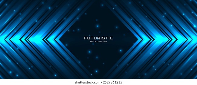 3D blue techno abstract background overlap layer on dark space with glowing arrows effect decoration. Modern graphic design element lines style concept for web banner, flyer, card, or brochure cover
