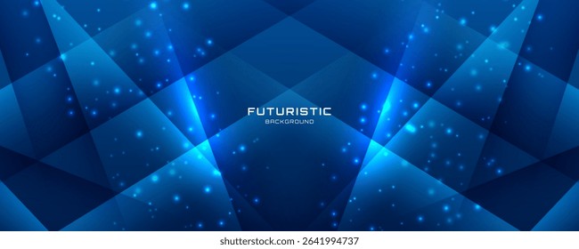 3D blue techno abstract background overlap layer on dark space with glowing polygon effect decoration. Modern graphic design element cutout style concept for web banner, flyer, card, or brochure cover