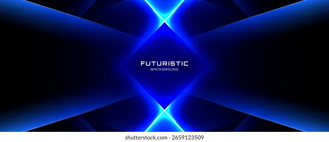 3D blue techno abstract background overlap layer on dark space with glowing polygon effect decoration. Modern graphic design element cutout style concept for web banner, flyer, card, or brochure cover