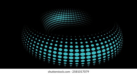 3D blue techno background. Big data visualization on dark space with dotted lines shape effect decoration. Modern graphic design element dots circle style