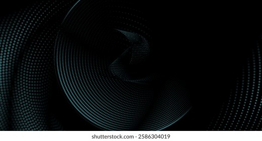 3D blue techno background. Big data visualization on dark space with dotted lines shape effect decoration.