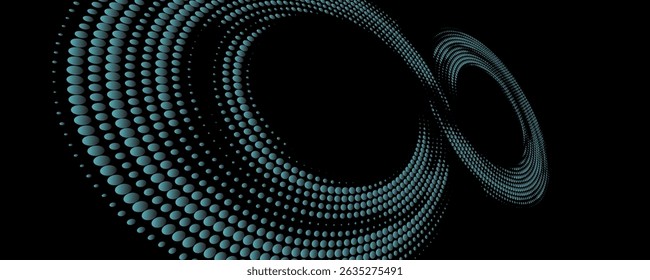 Fondo techno azul 3D. Visualización de Big Data en el espacio oscuro con líneas de puntos y decoración de efectos de forma. Concepto moderno del estilo del círculo de los puntos del elemento del Diseño gráfico para el volante, la tarjeta, o la cubierta del folleto