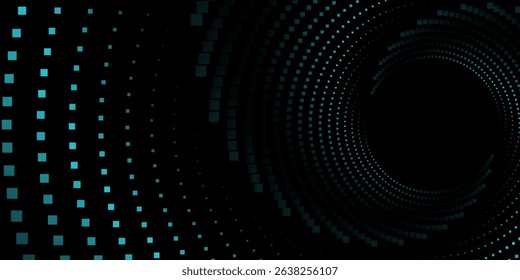 3D blue techno background. Big data visualization on dark space with dotted lines shape effect decoration. Modern graphic design element dots circle style concept for flyer, card, or brochure cover