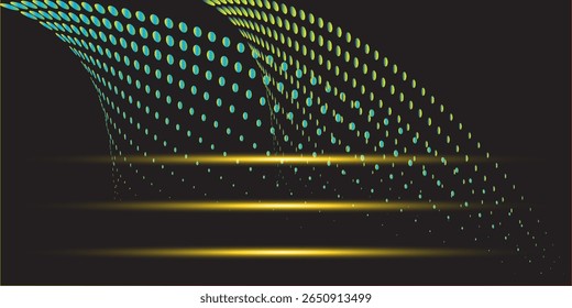 Fondo techno azul 3D. Visualización de Big Data en el espacio oscuro con líneas de puntos y decoración de efectos de forma. Concepto moderno del estilo del círculo de los puntos del elemento del Diseño gráfico para el volante, la tarjeta, o la cubierta del folleto