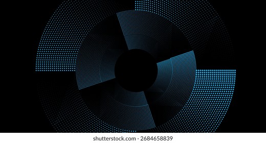 Fondo techno azul 3D. Visualización de Big Data en el espacio oscuro con líneas de puntos y decoración de efectos de forma. Concepto moderno del estilo del círculo de los puntos del elemento del Diseño gráfico para el volante, la tarjeta, o la cubierta del folleto