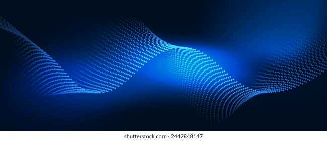 3D blue techno background on dark space with dotted lines shape effect decoration. Modern graphic design element with glowing dots waves style concept for web banner, flyer, card, or brochure cover