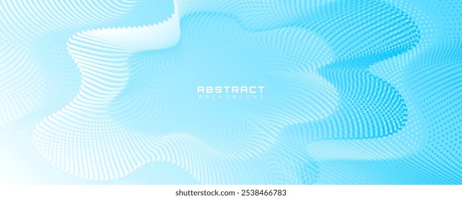 3D blue techno background on bright space with dotted lines shape effect decoration. Modern graphic design element with glowing dots waves style concept for web banner, flyer, card, or brochure cover