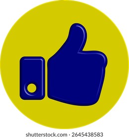 3D Blue Thumbs Up Icon on Yellow Circle