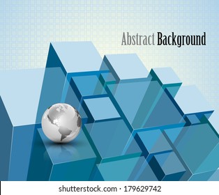 3d blue transparent crystal modules abstract background - vector illustration