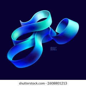 3D blue twisted ribbon on dark background. Abstract geometric element for posters, banner, covers.