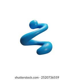 3d blue twisted spiral isolated on white background. Abstract decorative doodle element. Volumetric detail. Smooth surface. Graphic design element. Vector illustration.