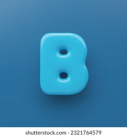 3D Blauer Großbuchstabe B mit glänzender Oberfläche auf blauem Hintergrund .