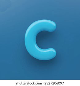 3D Blue uppercase letter C with a glossy surface on a blue background .