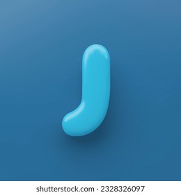 3D Blue uppercase letter J with a glossy surface on a blue background .