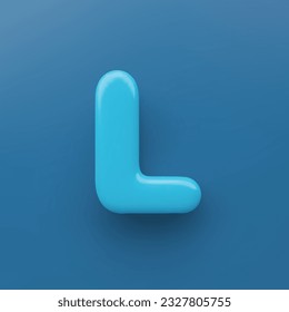 3D Blue uppercase letter L with a glossy surface on a blue background .