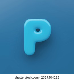 3D Blue uppercase letter P with a glossy surface on a blue background .