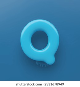 3D Blue uppercase letter Q with a glossy surface on a blue background .