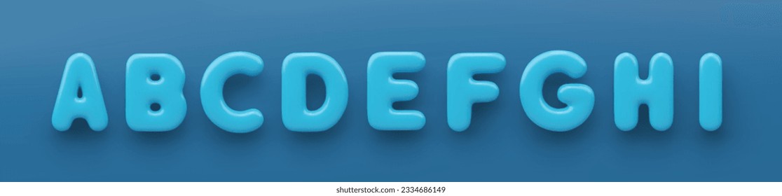 3D Blue uppercase letters A, B, C, D, E, F, G, H and I a glossy surface on a pink background .