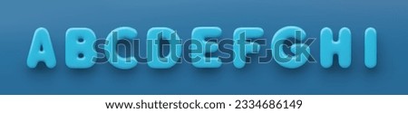 3D Blue uppercase letters A, B, C, D, E, F, G, H and I a glossy surface on a pink background .
