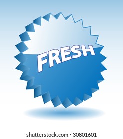 3D blue vector star badge with word fresh for marketing, promotion, advertisement.