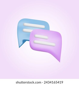 3d azul y violeta burbuja discursos. Diseño de ilustración vectorial de diálogo de Messenger. Plantilla de conversación de chat.