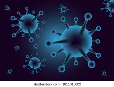 Virus azul 3D que se propaga en la ilustración de fondo azul oscuro