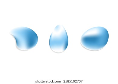 3D Blue Water Drops Set on White Background