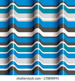 3D blue waves seamless pattern, vector background.