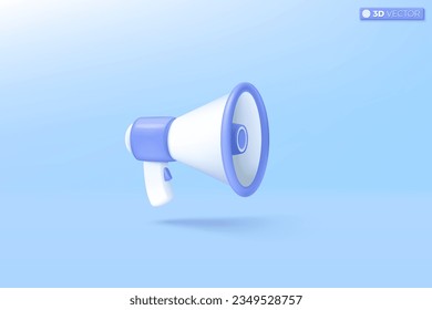 3d Blue and white color megaphone speaker icon symbol. loudspeaker bullhorn for announce discount promotion, sell reduced prices concept. 3D vector isolated illustration, Cartoon pastel Minimal style.