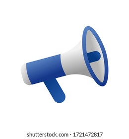 3d blue and white megaphone logo sign symbol, stock vector illustration clip art design element isolated on white background