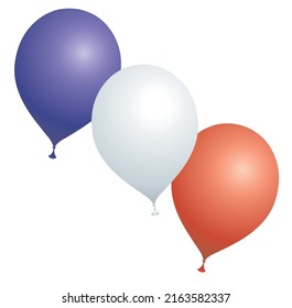 Globos rojos azules en 3D sobre fondo blanco