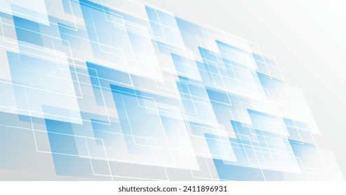 3D blue white techno abstract background overlap layer on bright space with squares effect decoration. Modern graphic design element motion style concept for banner, flyer, card, or brochure cover
