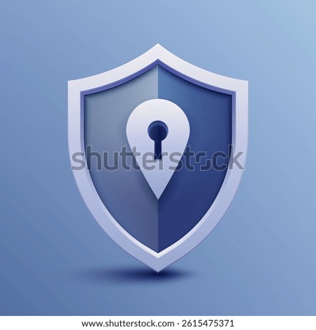 3D blue and white VPN shield icon with lock, symbolizing internet security, firewall, privacy, encryption, password protection, trust, and global network safety in cyberspace. Not ai.