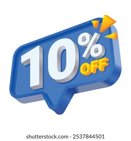 3D Blue and Yellow 10% Discount Offer Badge with bold white text, vibrant yellow accent, and dynamic design. Perfect for online store promotions, special offers, and sales banners.