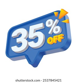 3D azul e amarelo 35% de desconto Selo da oferta com texto branco negrito, acento amarelo vibrante e design dinâmico. Perfeito para promoções de lojas on-line, ofertas especiais e banners de vendas.