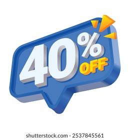 3D azul y amarillo 40% de descuento oferta insignia con texto blanco en negrita, acento amarillo vibrante y diseño dinámico. Perfecto para promociones de tiendas en línea, ofertas especiales y Anuncios de ventas.