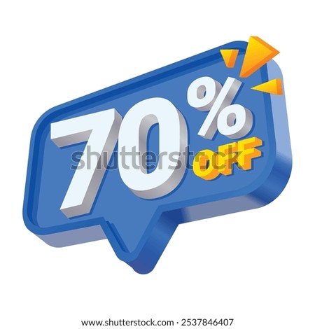 3D Blue and Yellow 70% Discount Offer Badge with bold white text, vibrant yellow accent, and dynamic design. Perfect for online store promotions, special offers, and sales banners.