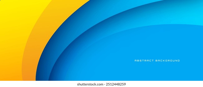 3D azul amarelo abstrato fundo sobrepõe a camada no espaço brilhante com o efeito de ondas de fluxo decoração. Conceito de estilo de recorte de elemento de design gráfico moderno para banner da Web, folheto, cartão ou capa de folheto