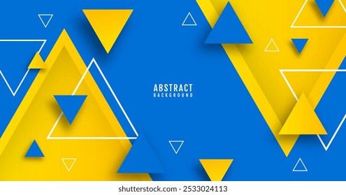 3D blue yellow abstract background overlap layer on bright space with cutout shape effect decoration. Modern graphic design element triangles style concept for banner, flyer, card, or brochure cover