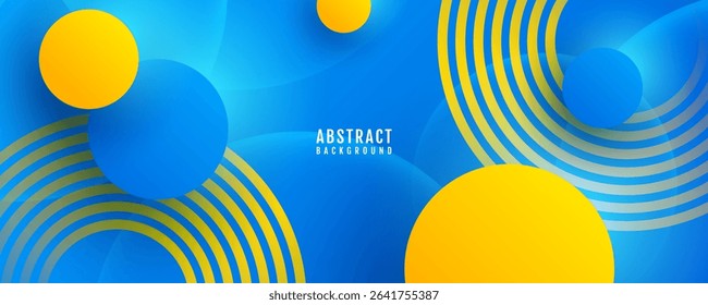 3D blue yellow abstract background overlap layer on bright space with circles effect decoration. Modern graphic design element cutout style concept for web banner, art, flyer, card, or brochure cover