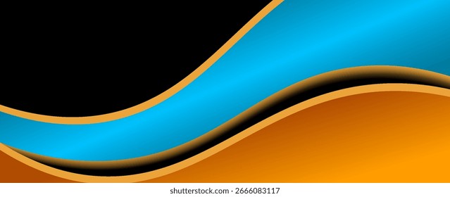 3D blue yellow abstract background with overlapping layers on dark space with flowing wave effect decoration.
