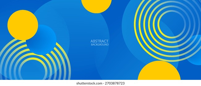 3D blue yellow abstract background overlap layer on bright space with circles effect decoration. Modern graphic design element cutout style concept for web banner, art, flyer, card, or brochure cover