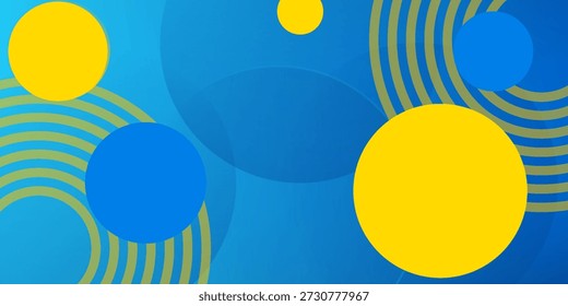 3D blue yellow abstract background overlap layer on bright space with circles effect decoration. Modern graphic design element cutout style concept for web banner, art, flyer, card, or brochure cover