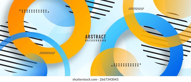 3D blue yellow geometric abstract background overlap layer on bright space with circles effect decoration. Modern graphic design element cutout style concept for web, flyer, card, or brochure cover