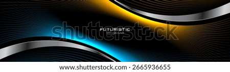 3D blue yellow lines techno abstract background overlap layer on dark space with silver waves decoration. Modern graphic design element stripes style concept for web, flyer, card, or brochure cover
